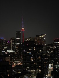 Night time view of CN Tower from condo.