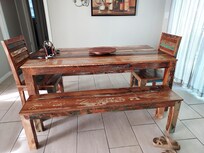 A very neat homemade table with benches