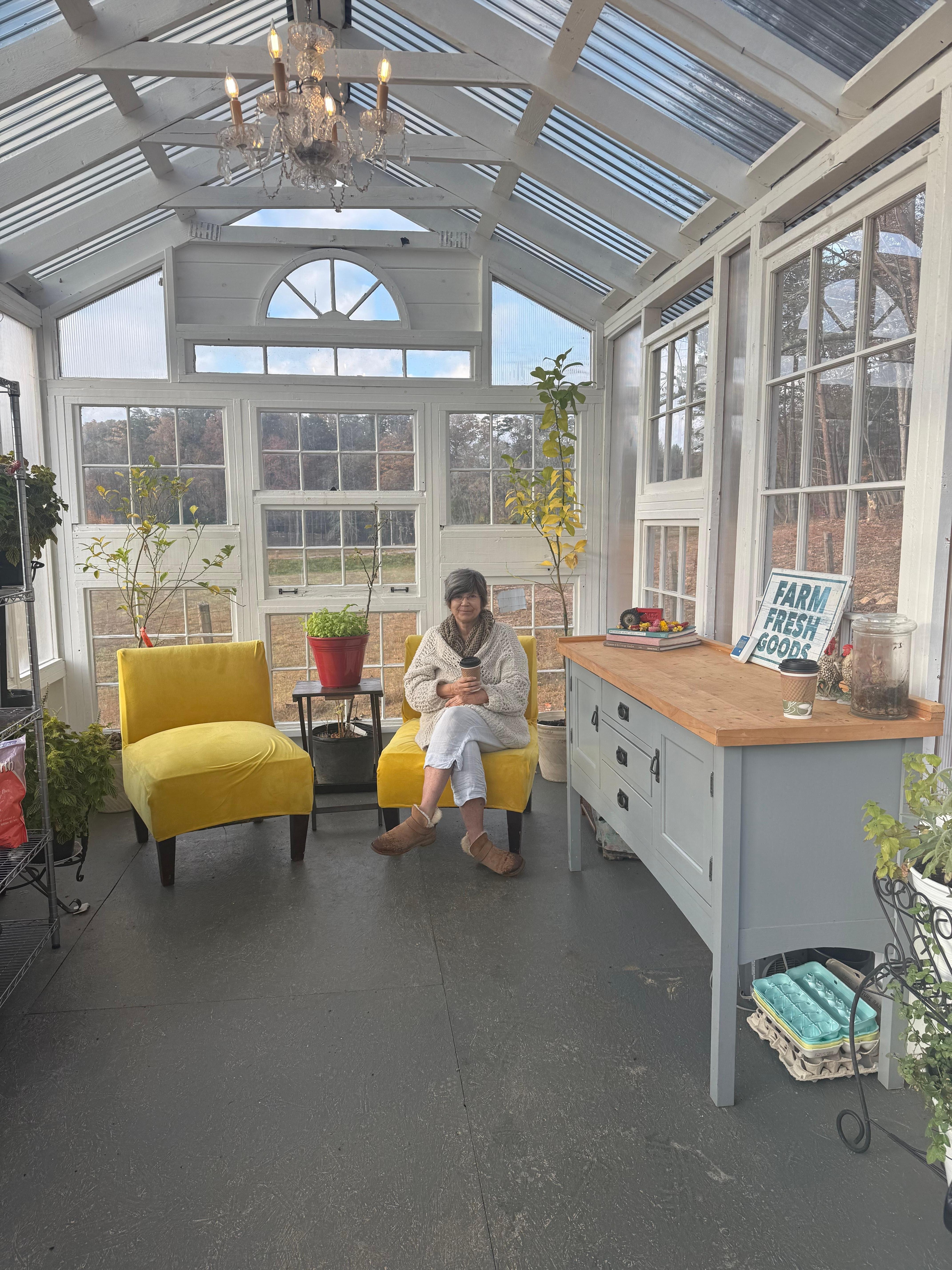 Morning coffee in greenhouse 