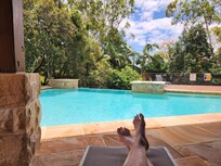 Relaxing by the pool