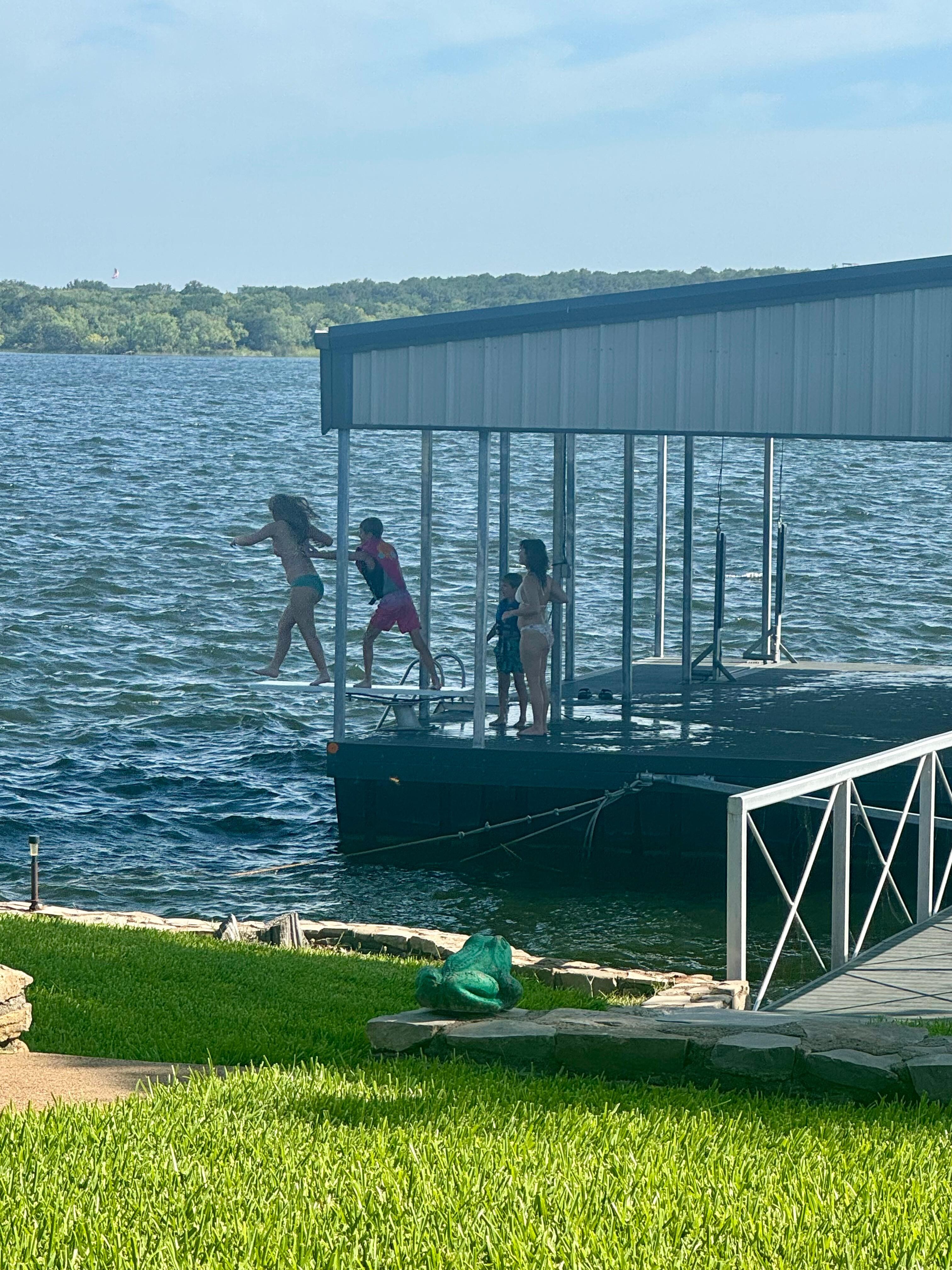 The kids wasted no time in utilizing the diving board. 