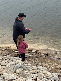 Our four year old granddaughter spent some bonding time with her dad, and caught her first fish. Access to the water was easy.