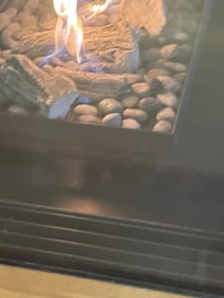Fireplace in the lobby sitting area.