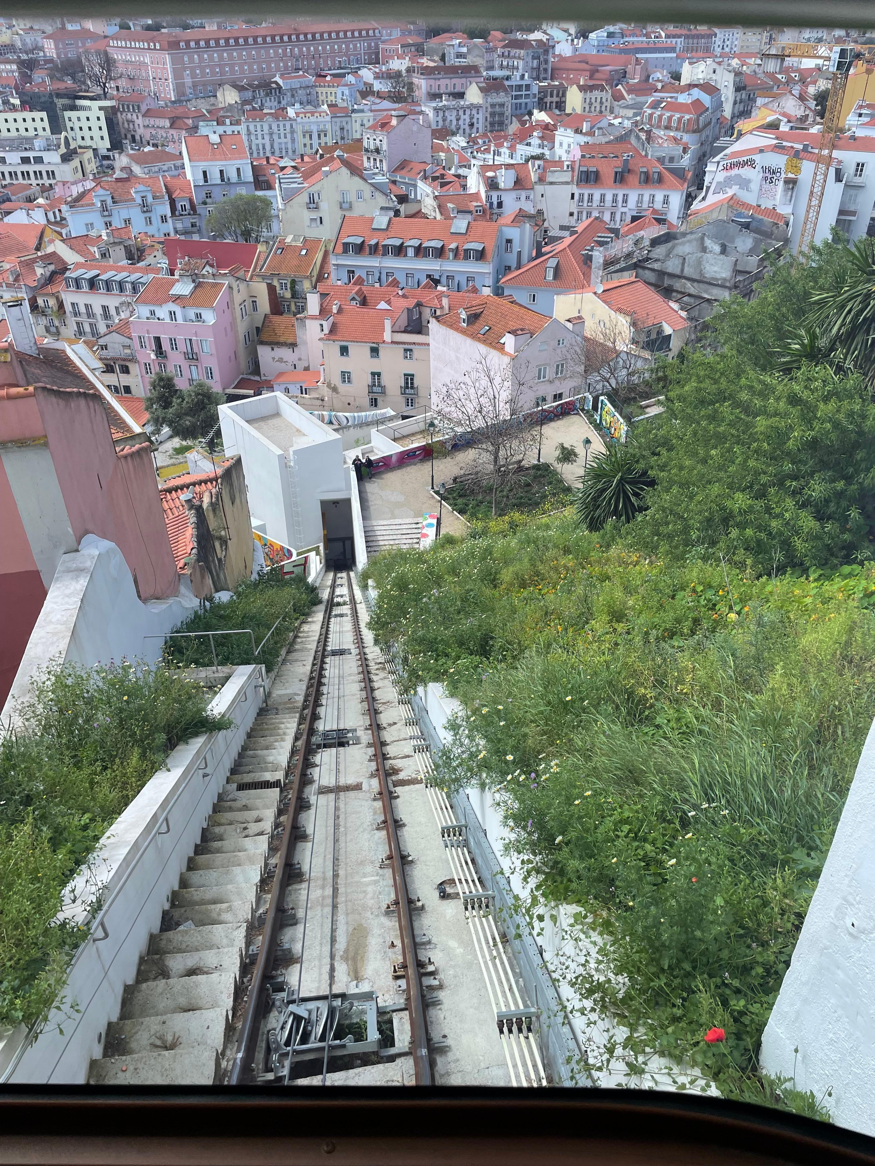 tramcar down the mountain to the city below