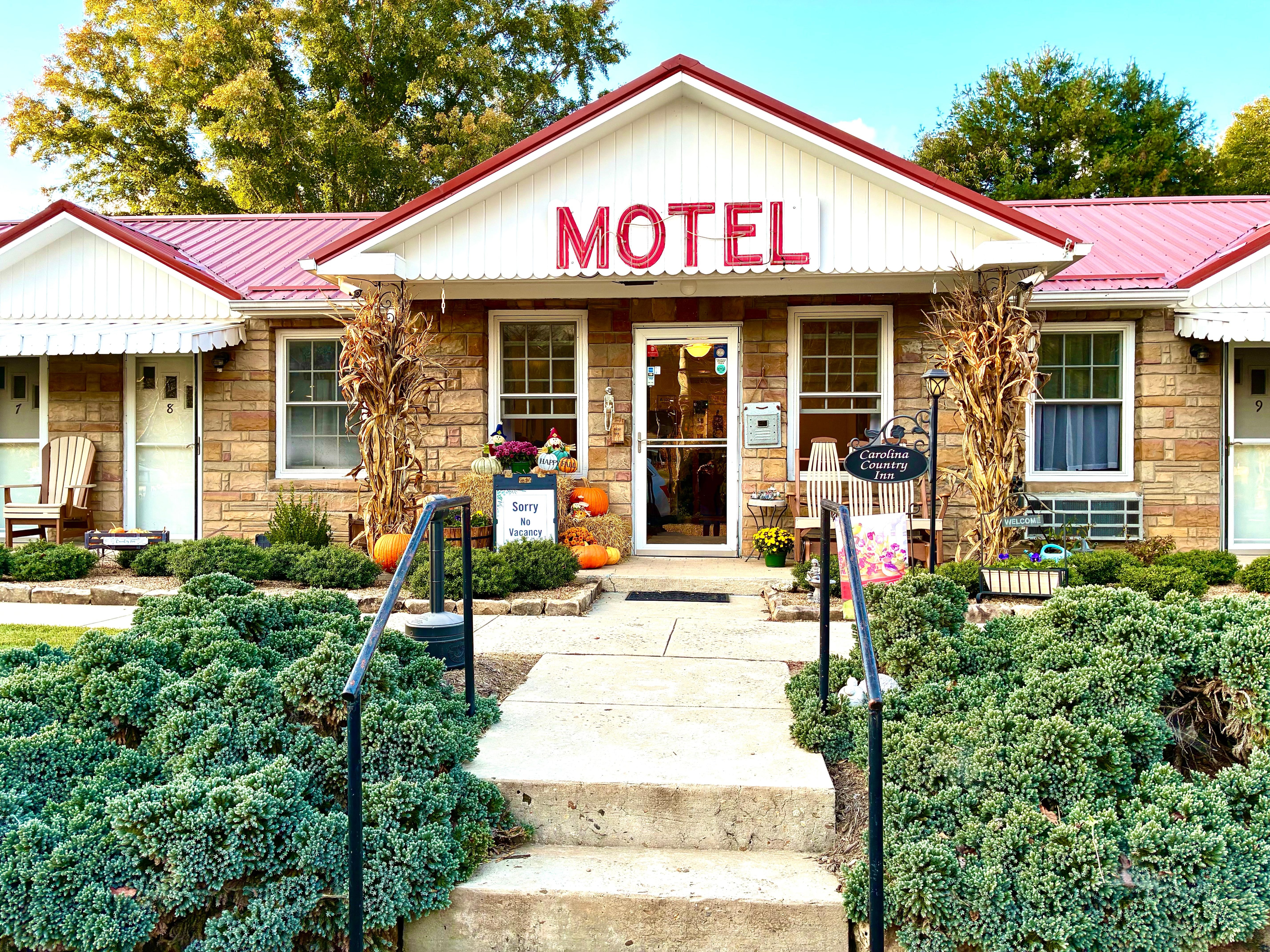 Beautiful landscaping and seasonal decor.