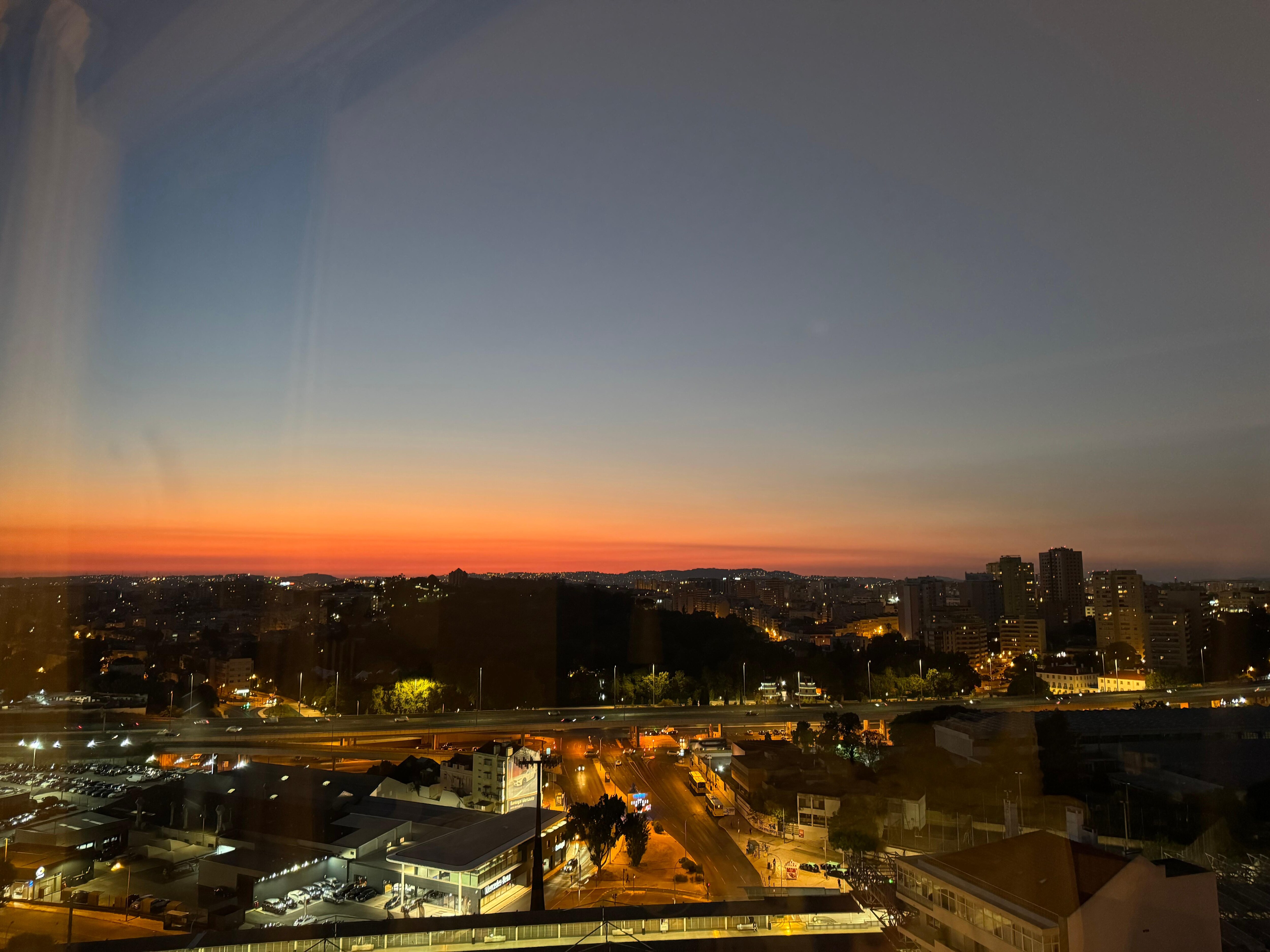 Hotel room view at sunset