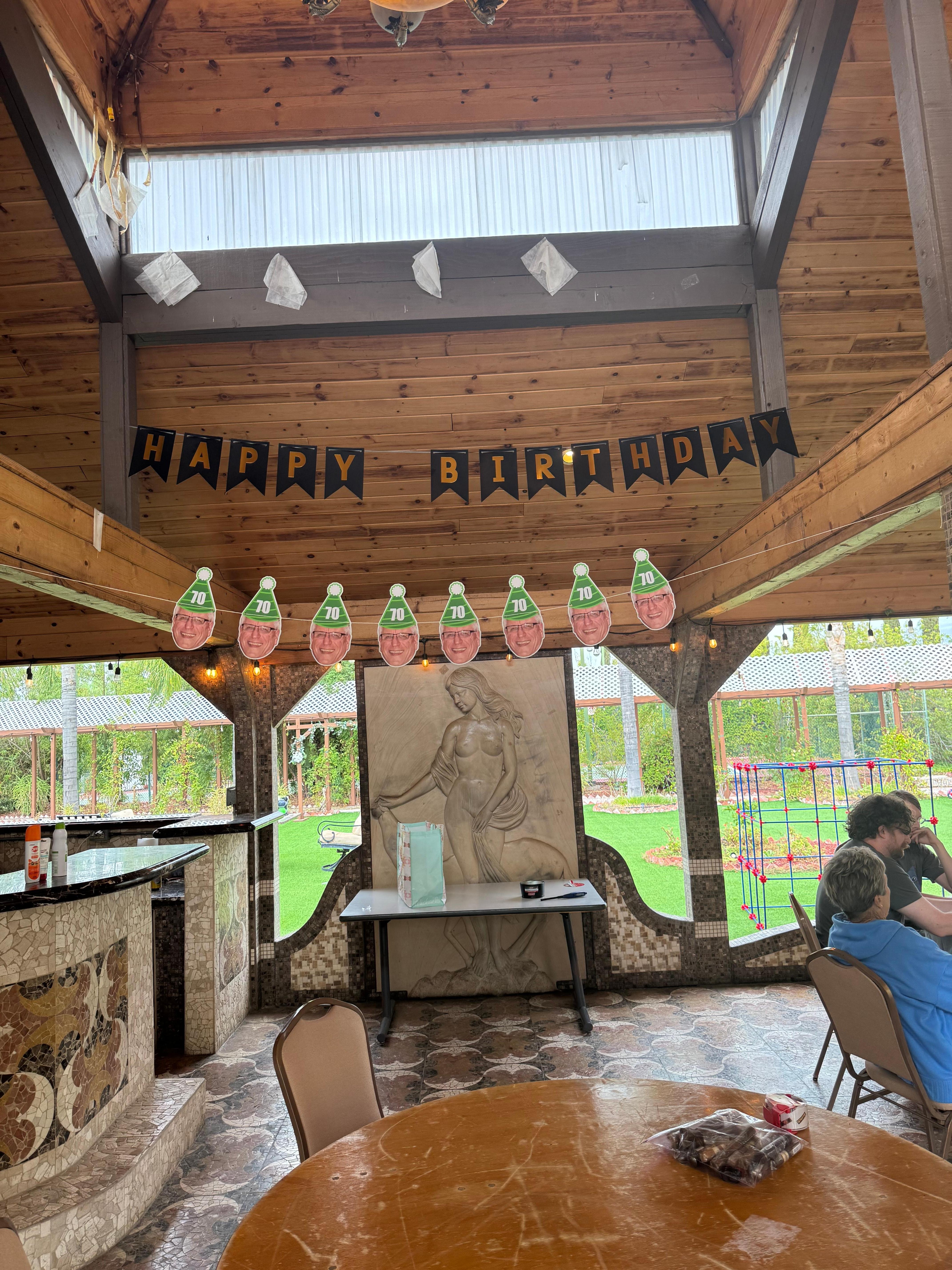 Outdoor area that worked well for big group dining and play during the day. 