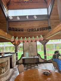 Outdoor area that worked well for big group dining and play during the day.