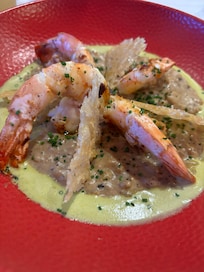 Gambas, risotto à la truffe noire