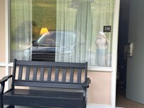 Cute bench, there are also rocking chairs.