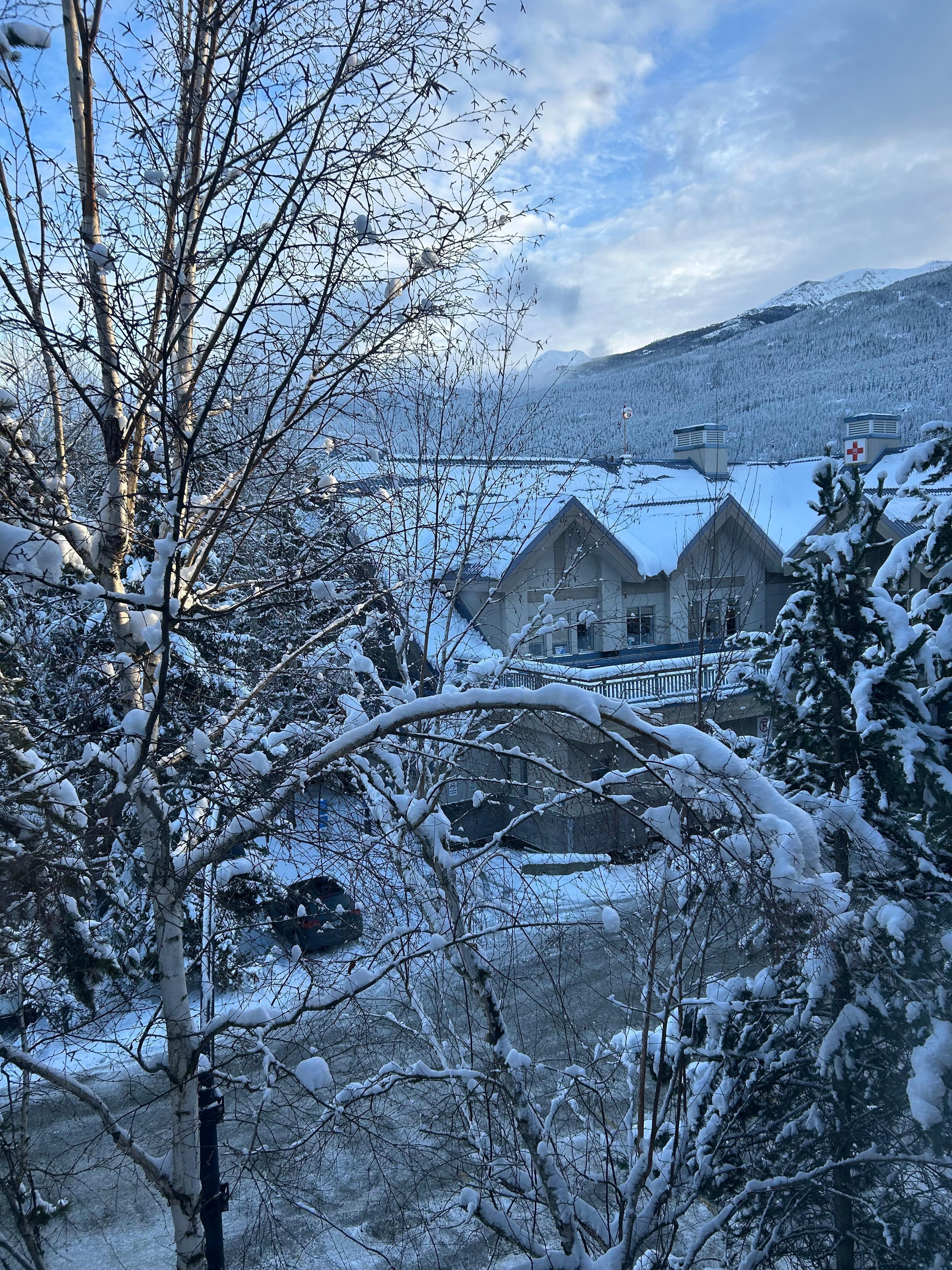 View of the Health Center and helicopters coming and going.