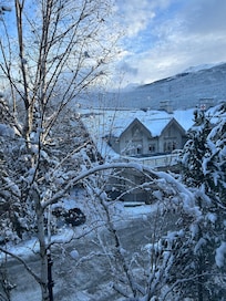 View of the Health Center and helicopters coming and going.