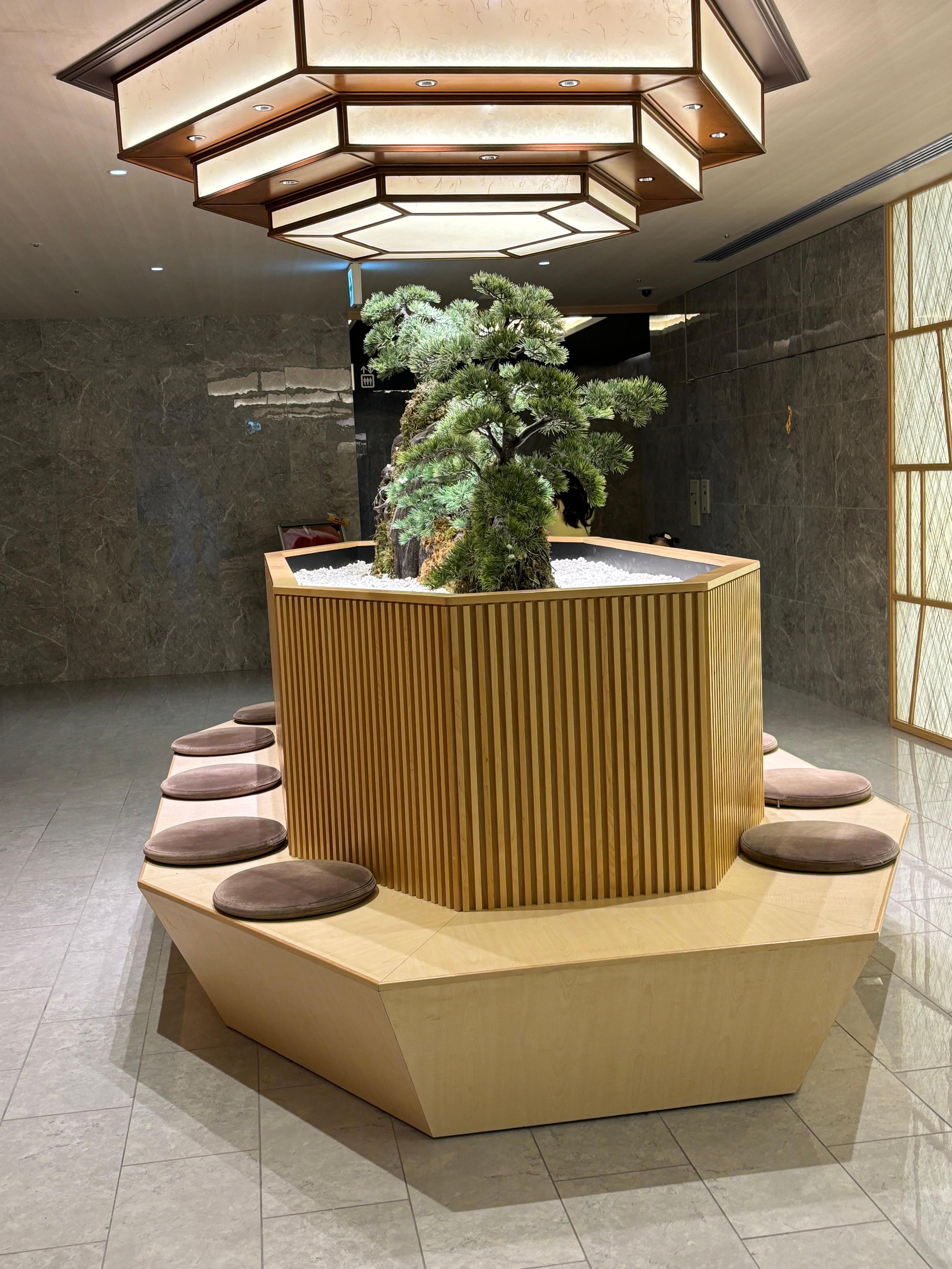 No chairs and no lounge area and this is the only bench they have in the lobby. 