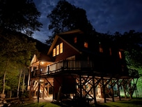 Stunning view of the cabin at night.