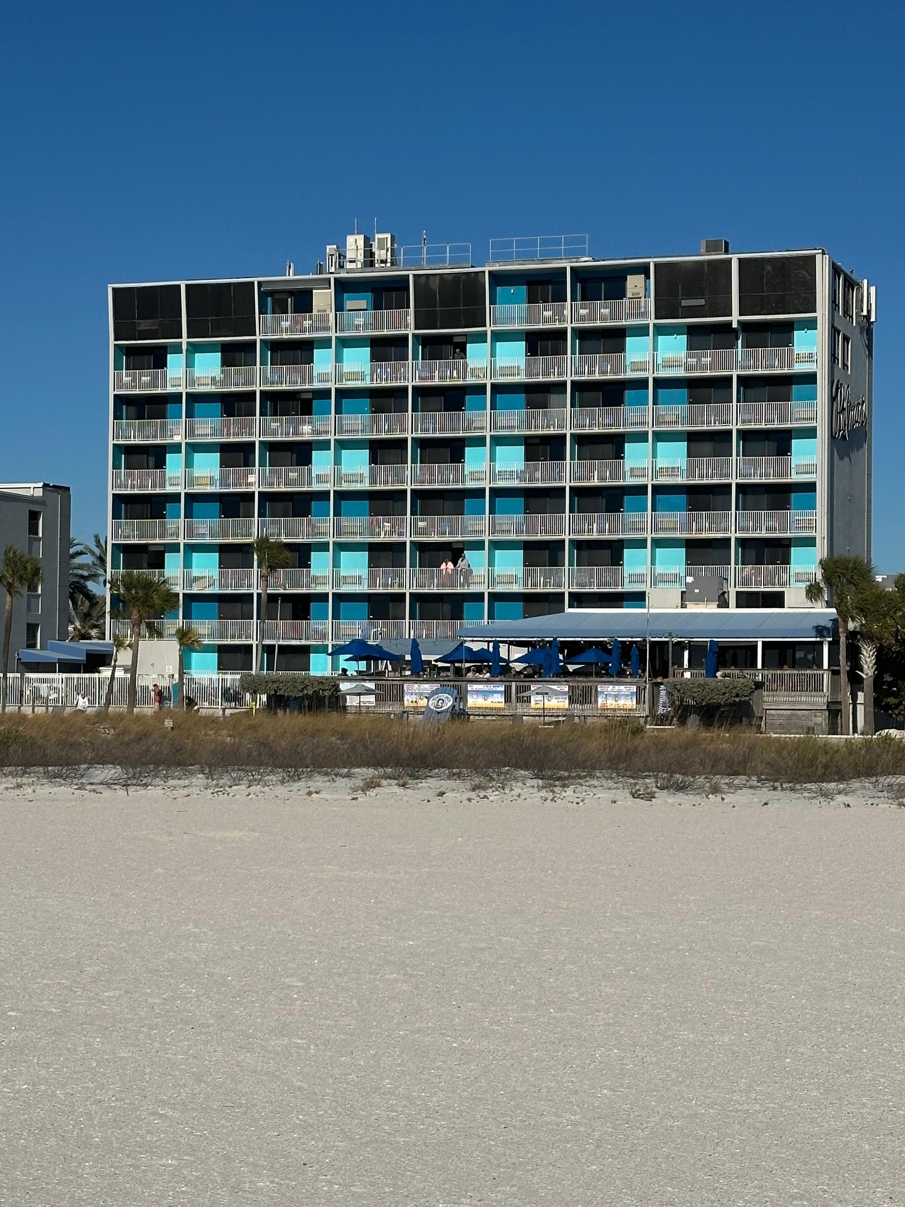 View of the hotel from the beach. 