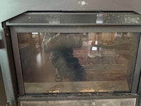 No fire visible in the fireplace