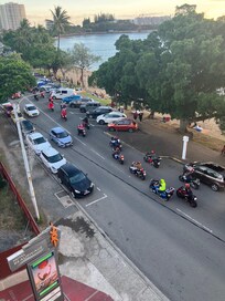 The street and the lagoon.