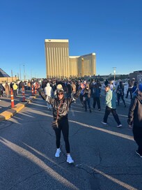 Walking to Allegiant Stadium from Mandalay Bay on the Bridge to watch the Raiders game!