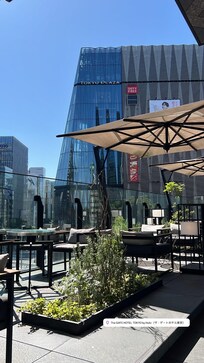 Outdoor cafe at its lobby floor(4th floor of the building HULIC square).