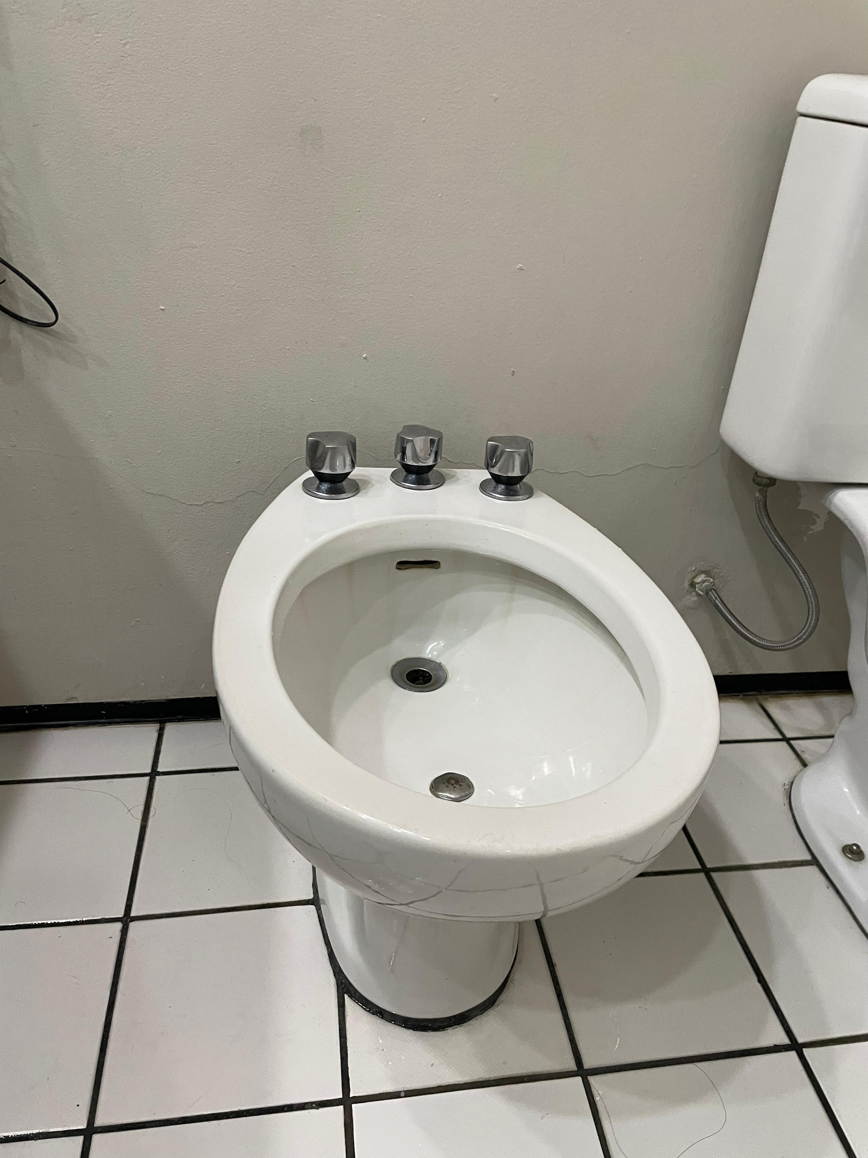 Bidê do tempo da minha bisavó. E não tem chuveirinho.