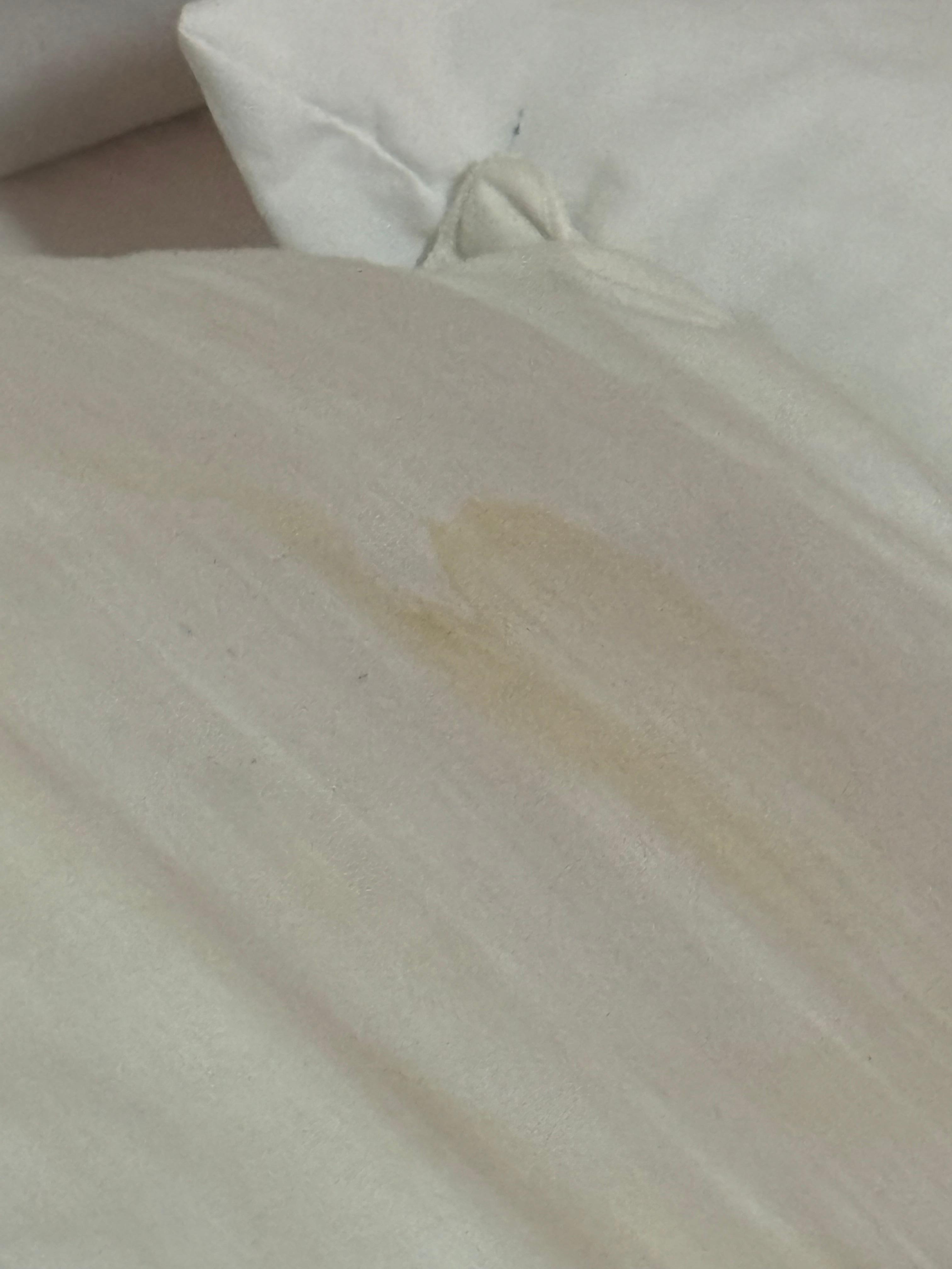 Piss stains on the pillow