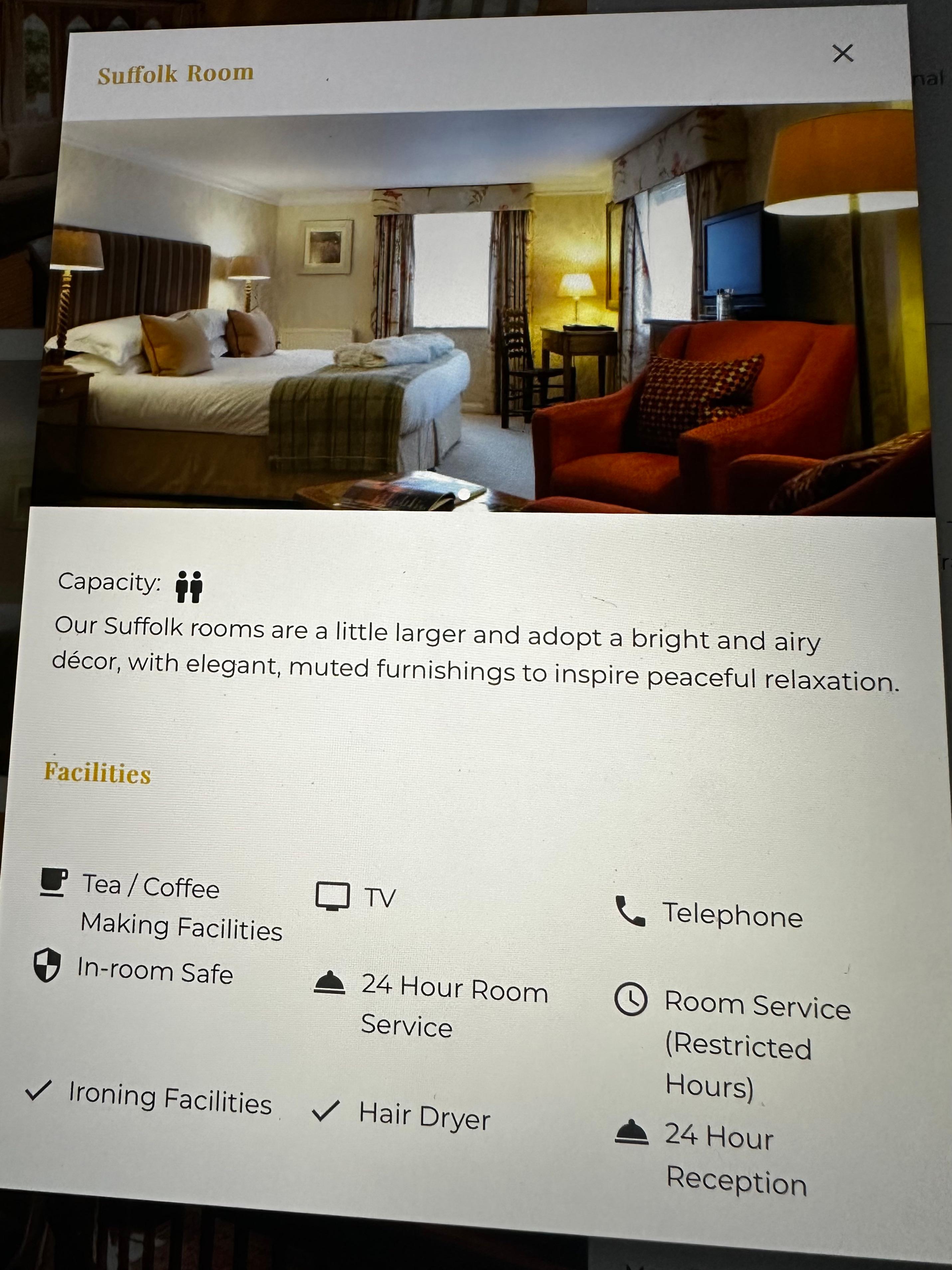 description of bedroom as per website described as
Suffolk room