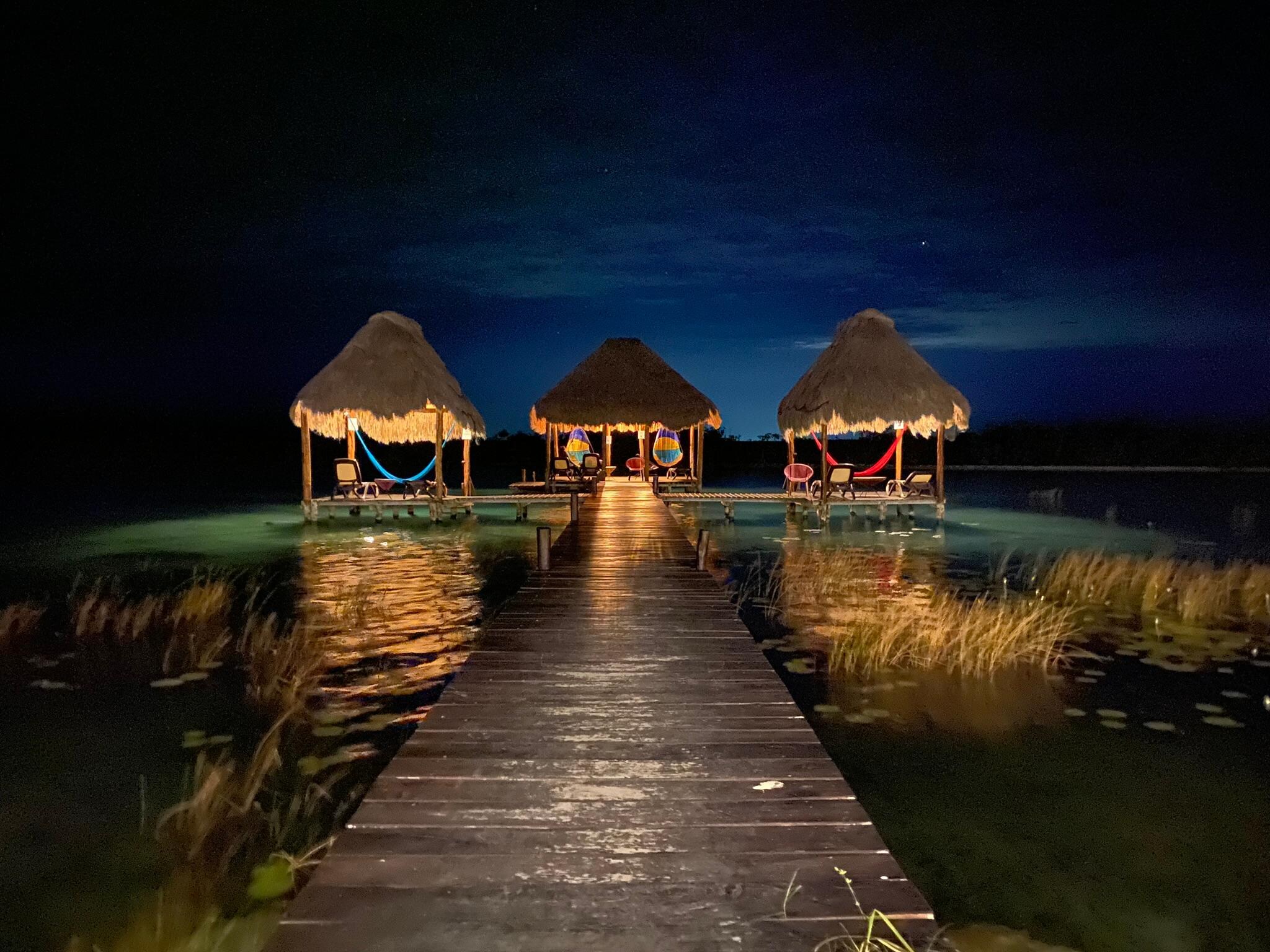 Waterfront lighting at night