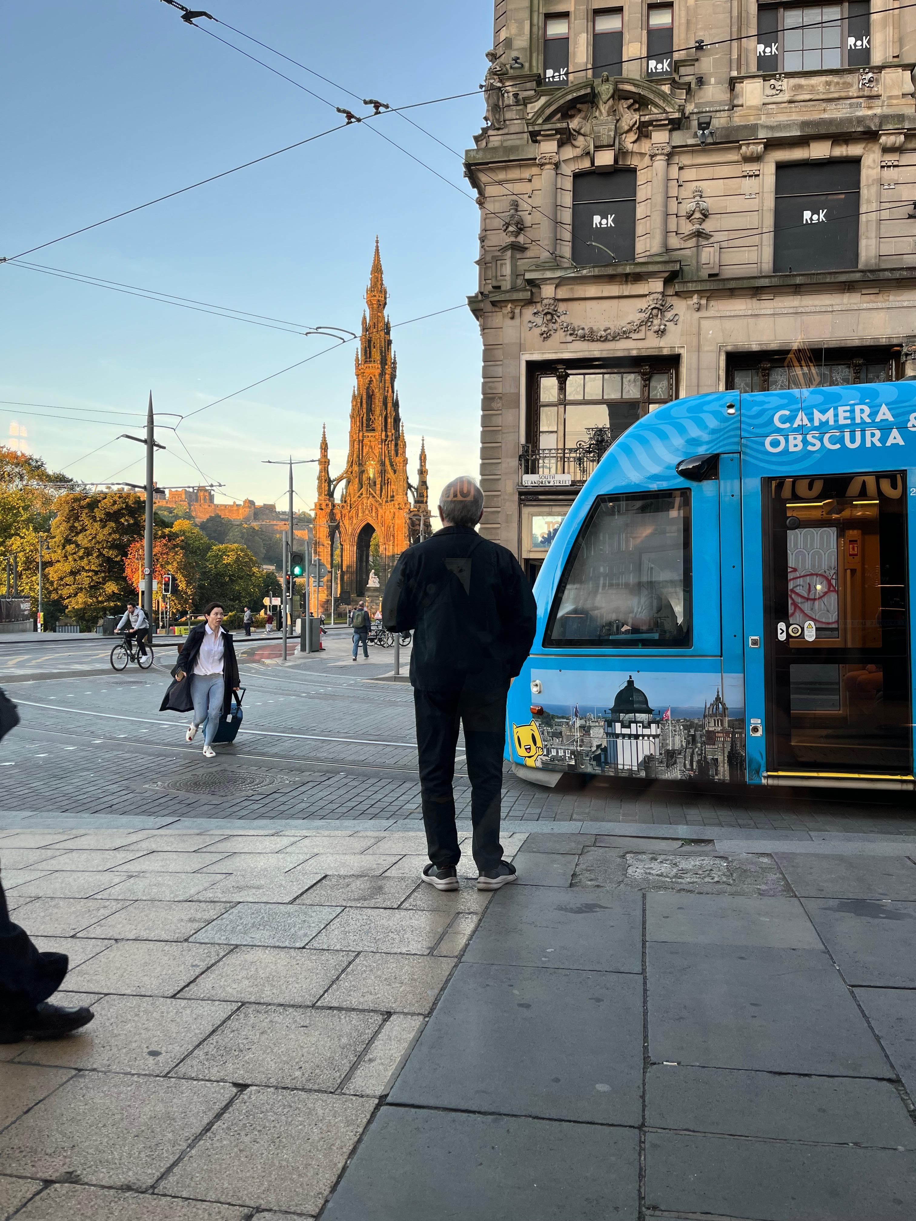 Tram pick up one block up.