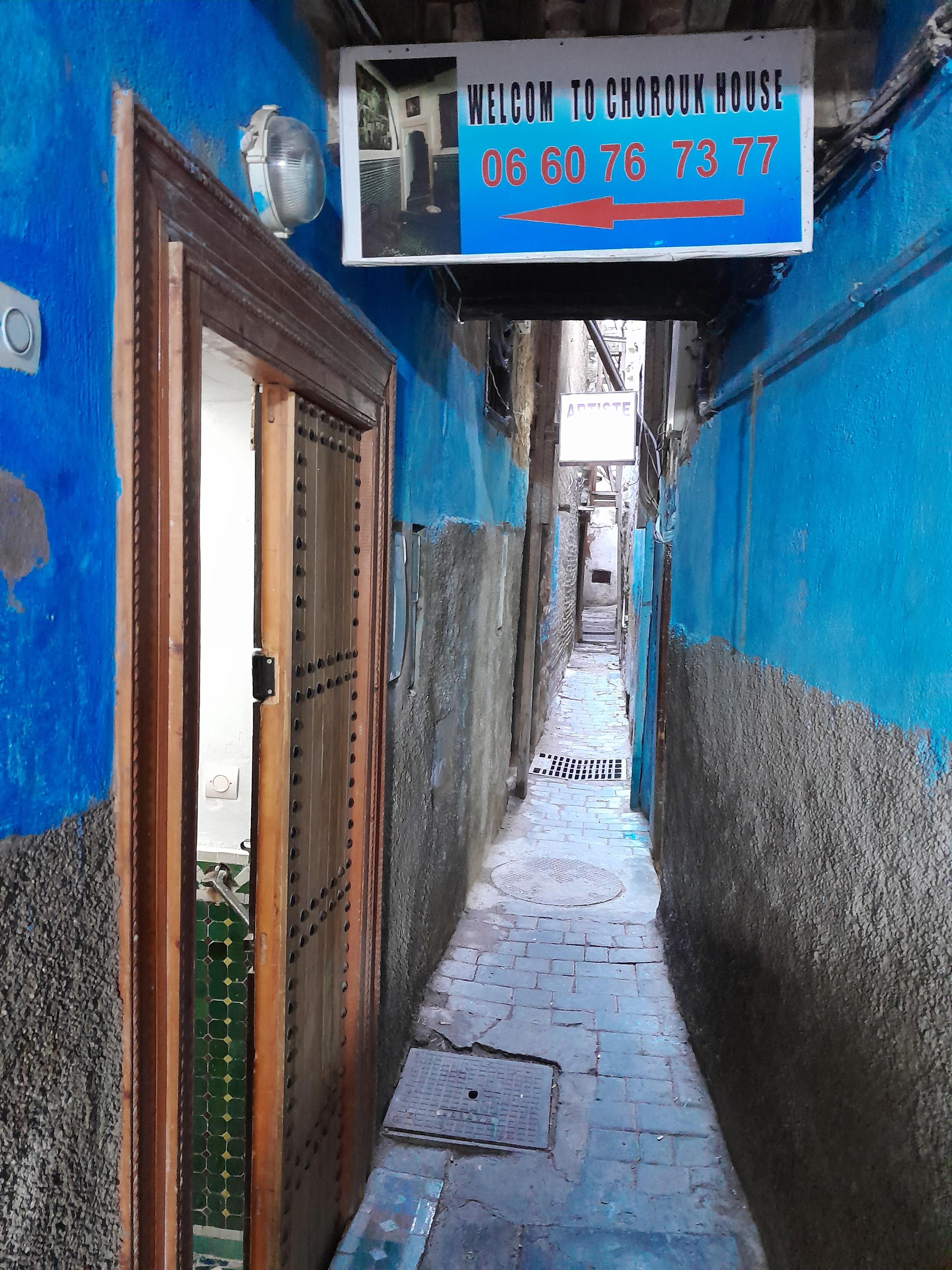 Entrance door 5 meters off the main pedestrian street in Medina, (Medina no cars so you walk 8-10 minutes from the gate.)