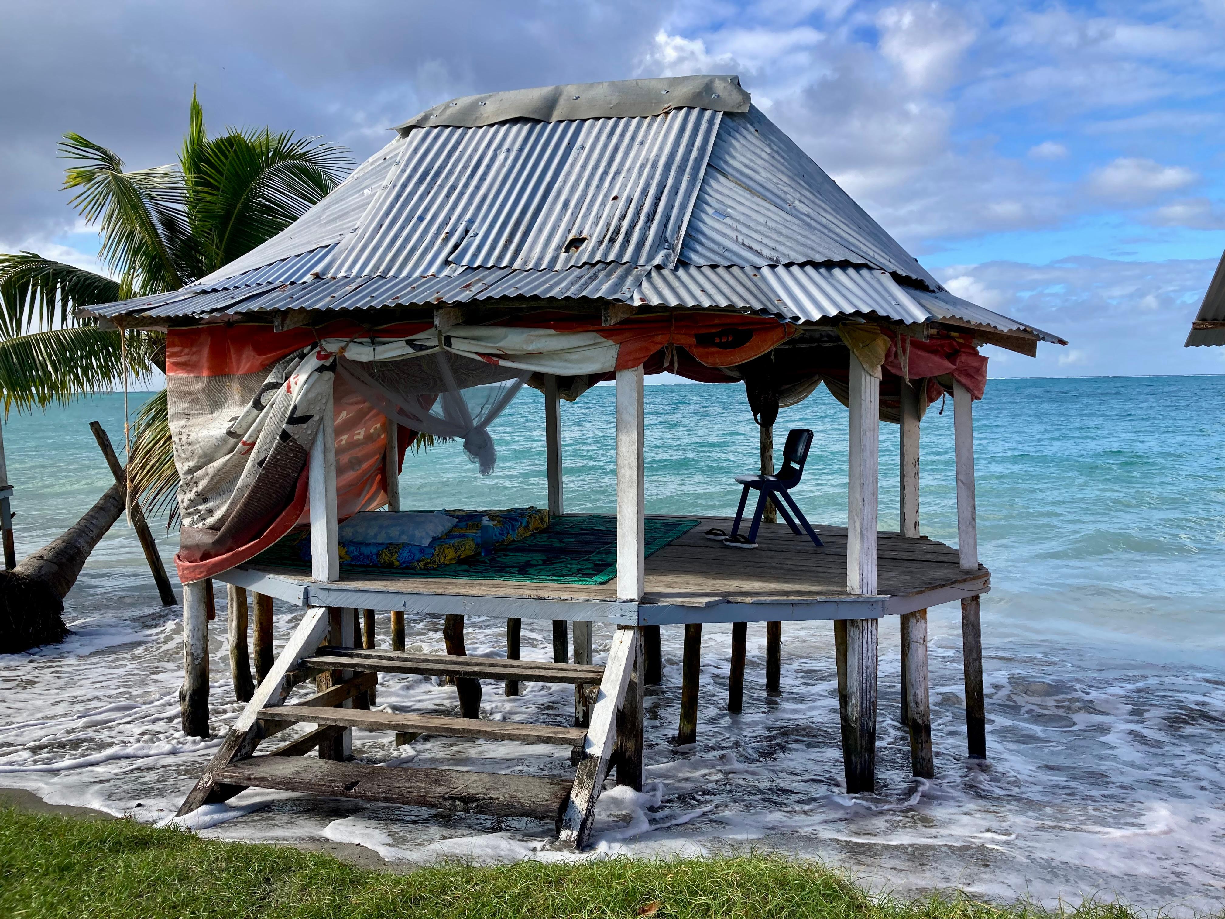 It was a very high tide so water came right up under the fale