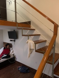 Stairs to the only AC is upstairs
