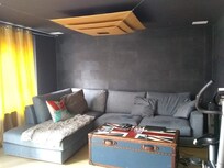 Living Room - kept nice and cool by the coloring and lower  ceiling during the heat wave