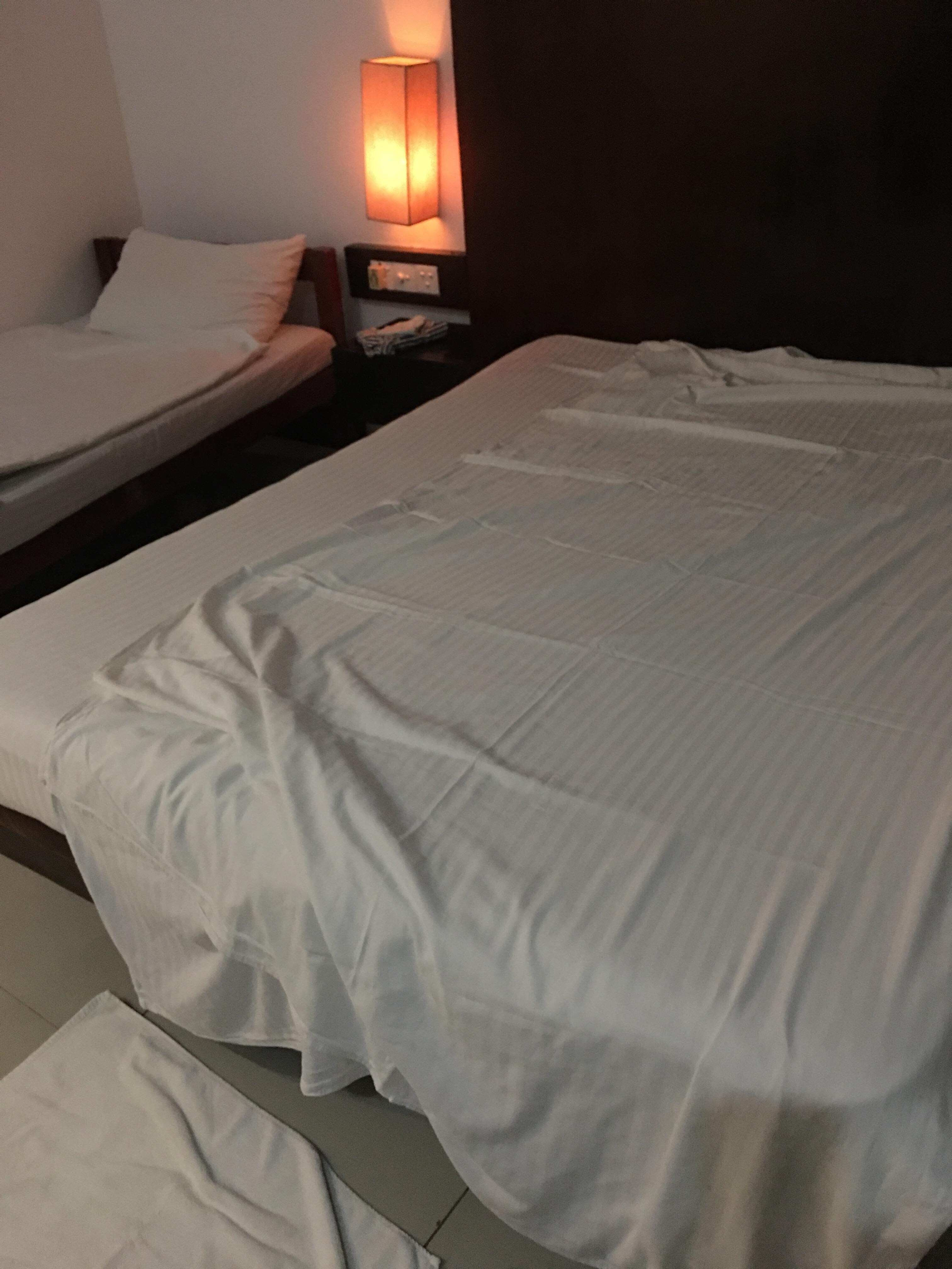 Bed sheets are not fully dry, so as the towers.