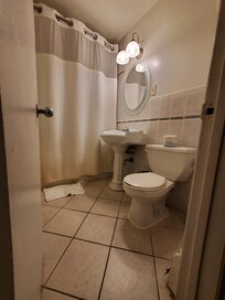 Bathroom seemed OK until I noticed no towels. Shower head clogged or broken. Insects on floor overnight.