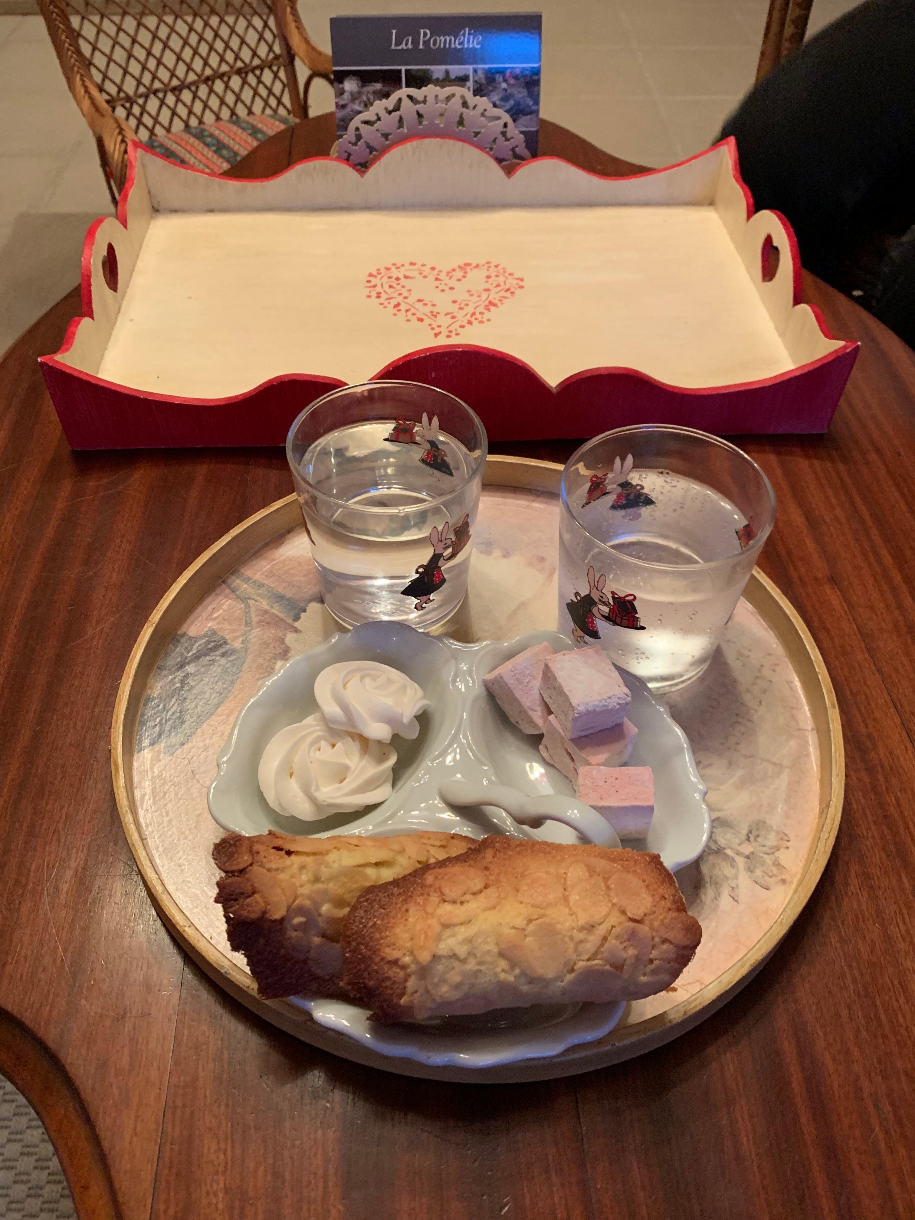 A snack of homemade cookies, and marshmallows and meringues offered when we arrived