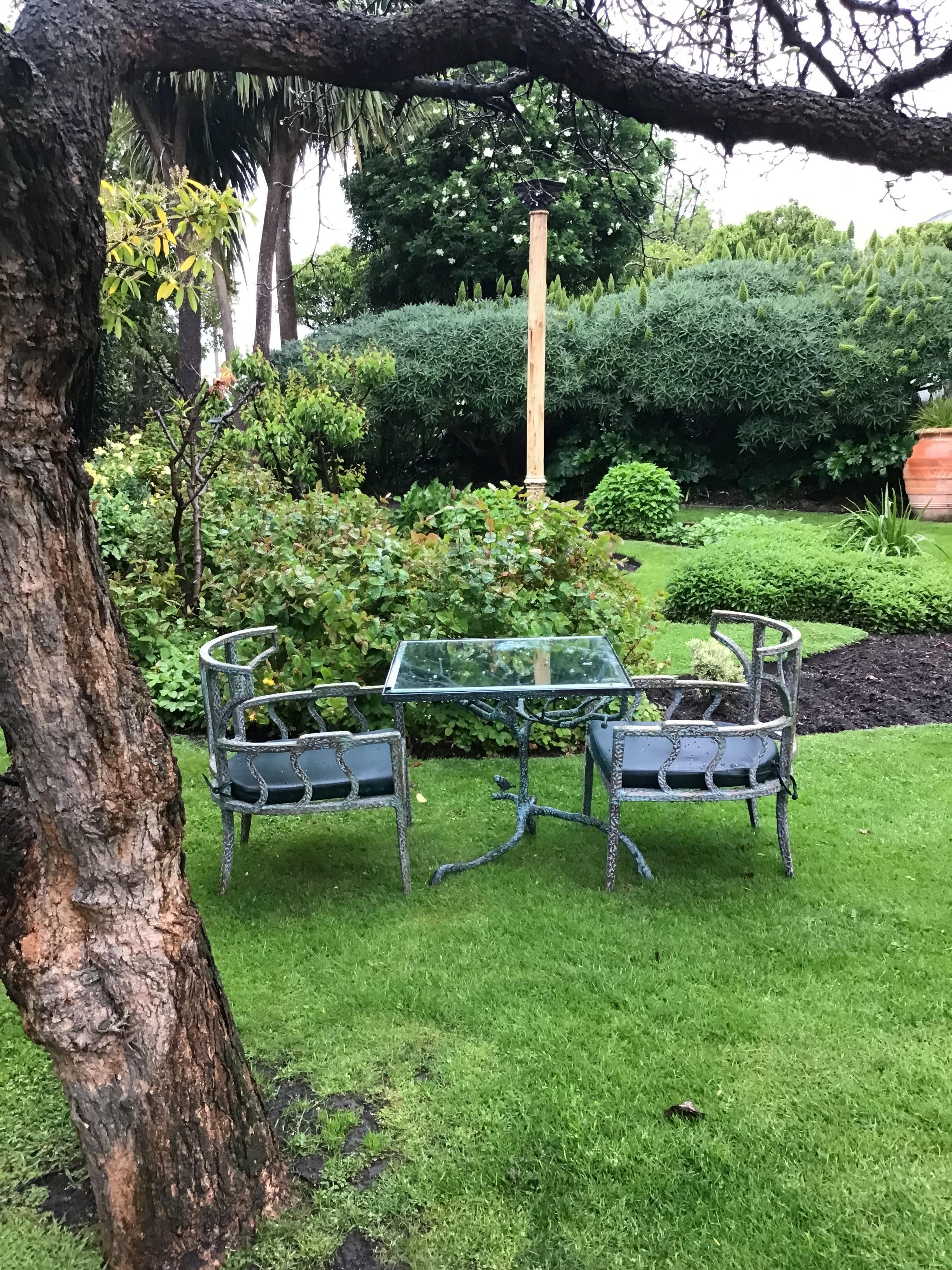 Seating places in the garden.