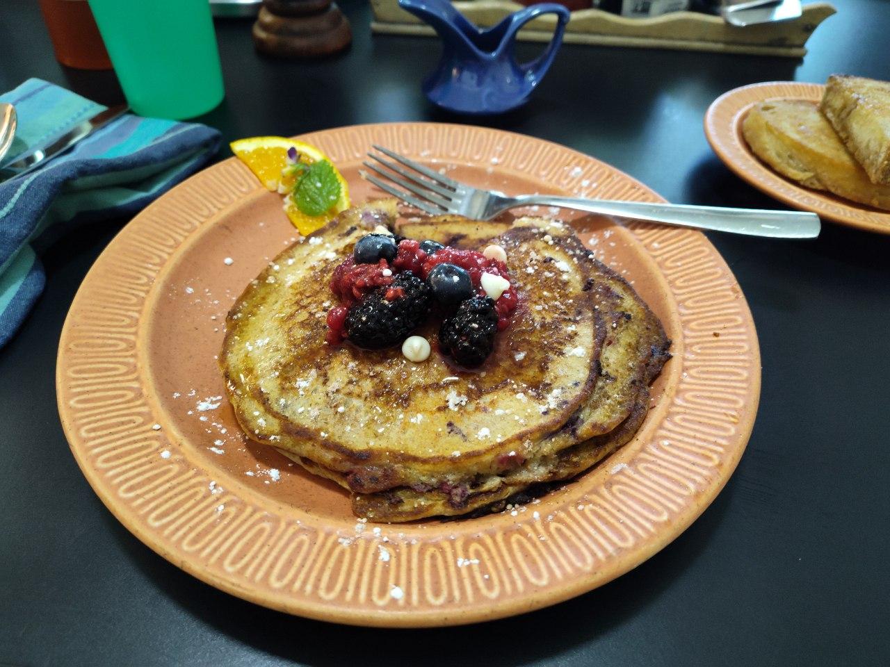 Delicious mixed berry pancakes. 