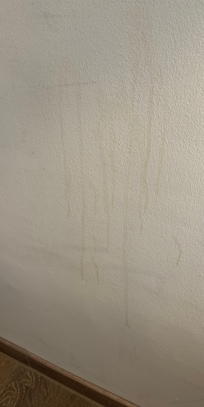 Pletter/spild på væg i værelse