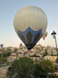 View from terrace of hot air balloons