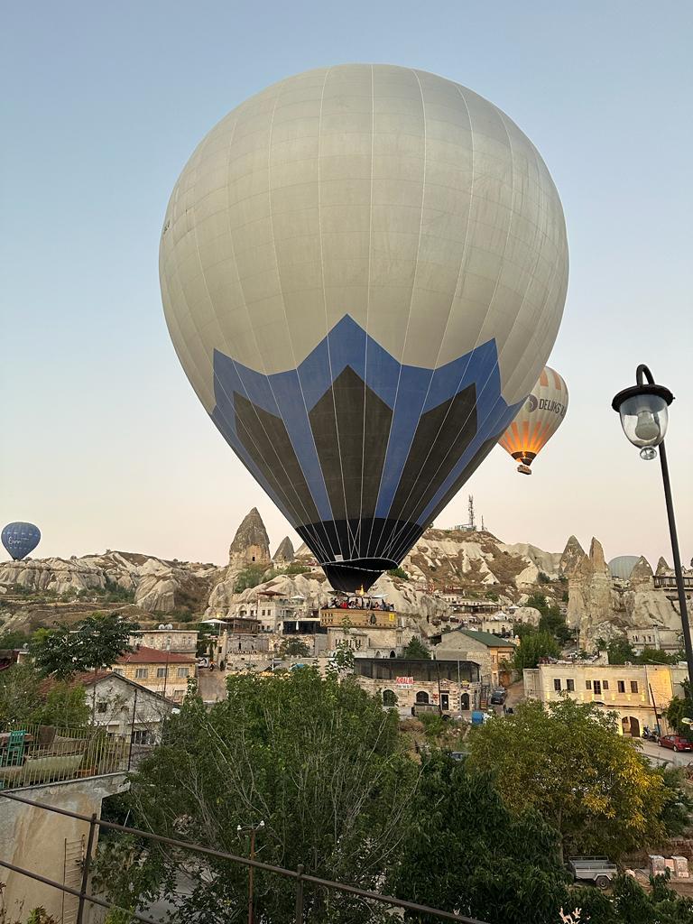 View from terrace of hot air balloons 