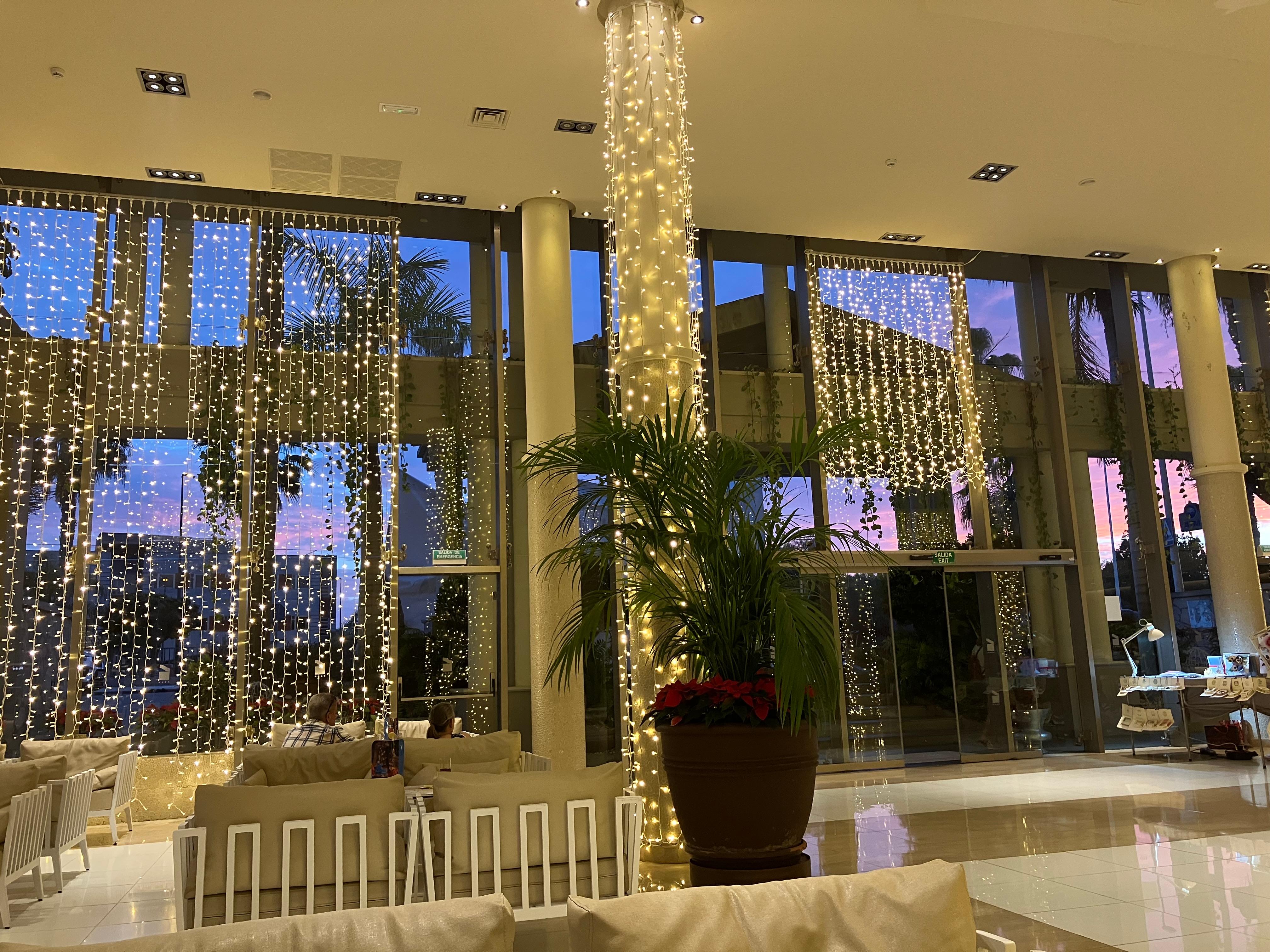 Main foyer with Christmas decorations.