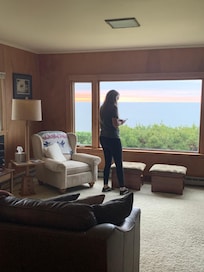 Looking out the living room to the lake.