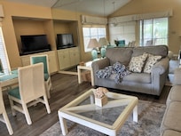 Living room and dining space, comfy enough for the 5 of us!
