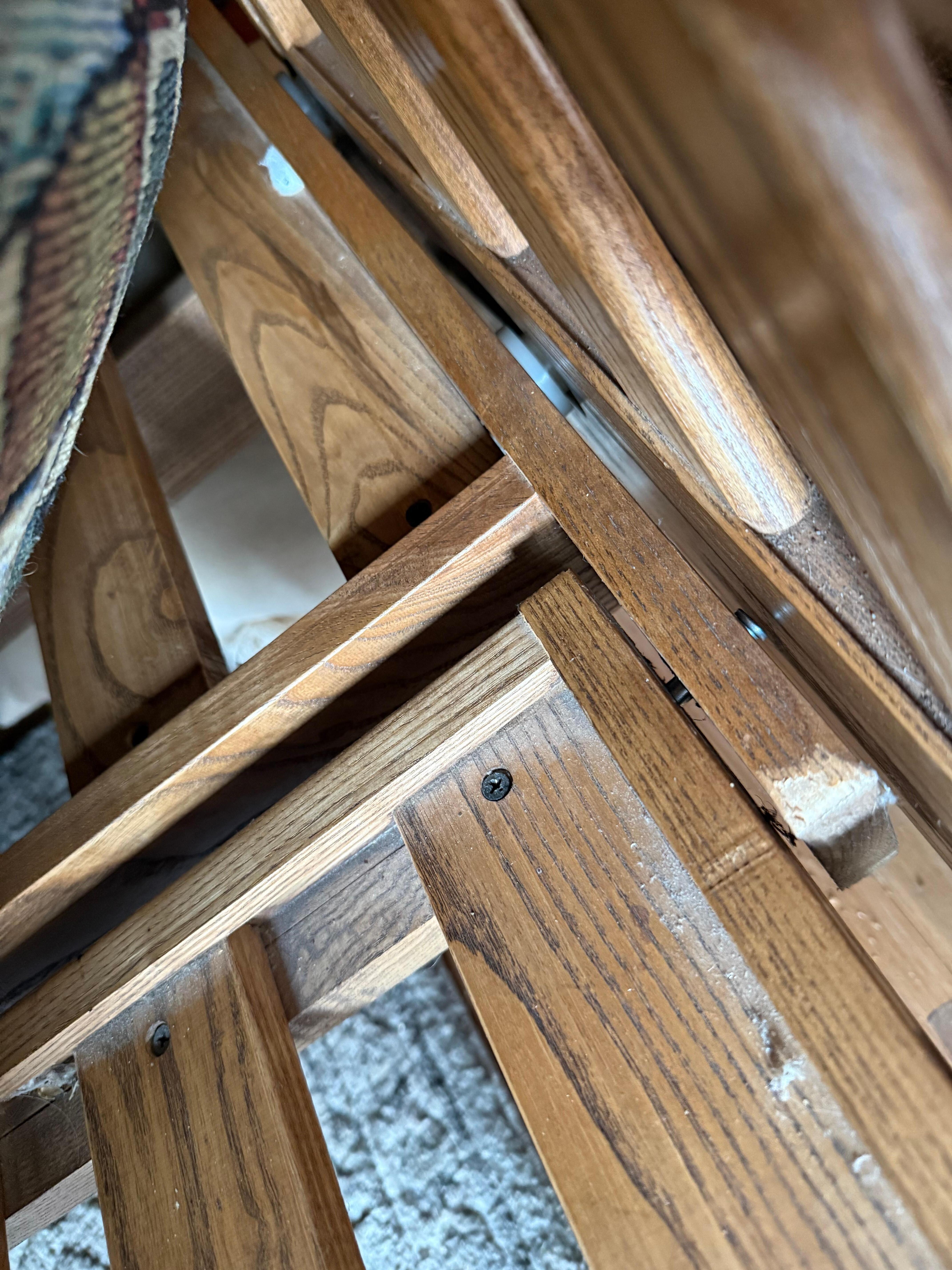 Broken bed. - worked up a sweat to sleep.