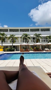By the pool relaxing