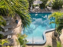 View of pool from our third floor balcony.
