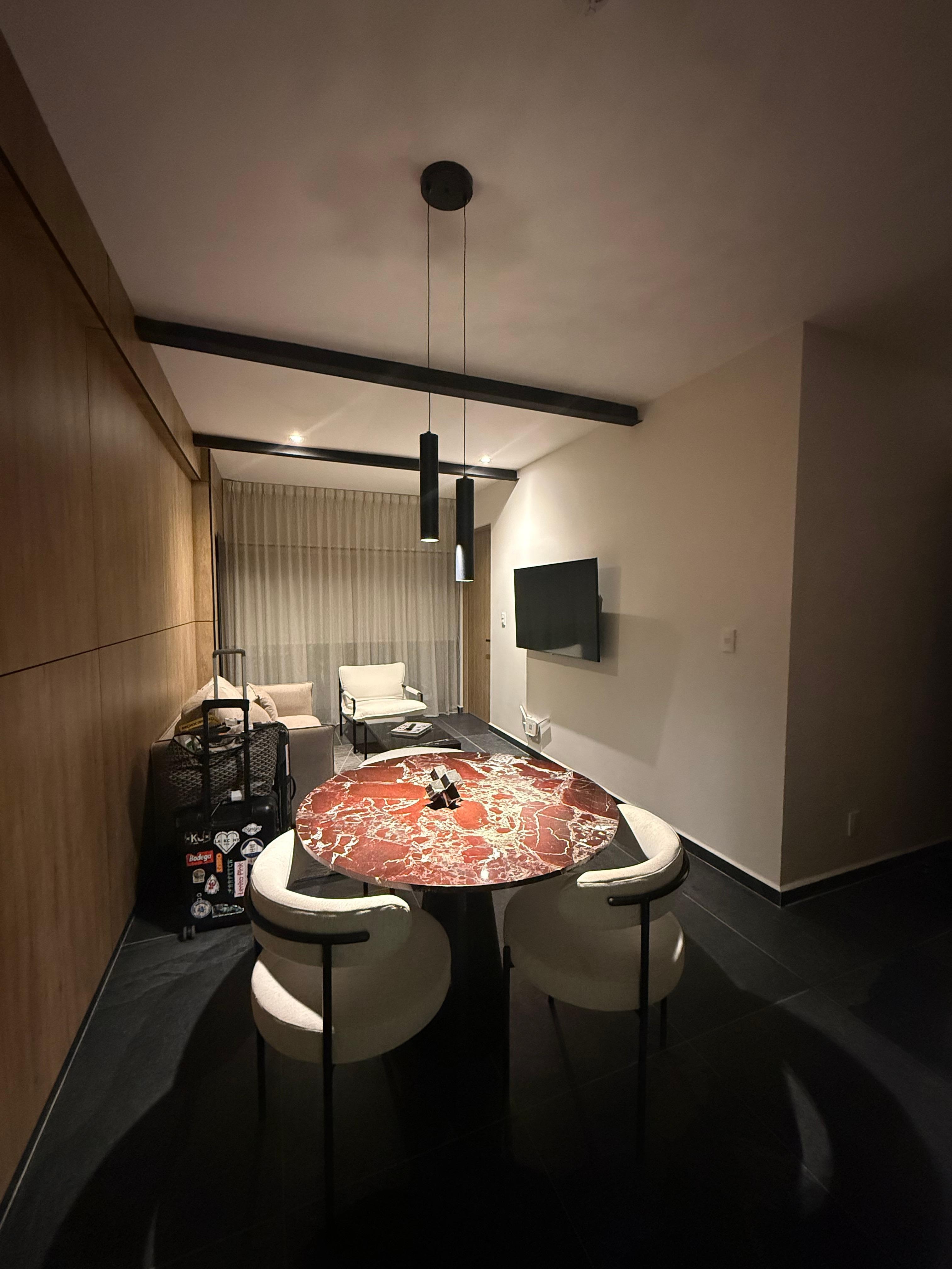 The living room / dining area 