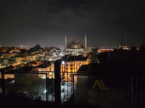 Hagia Sophia from the rooftop top, my first night there.