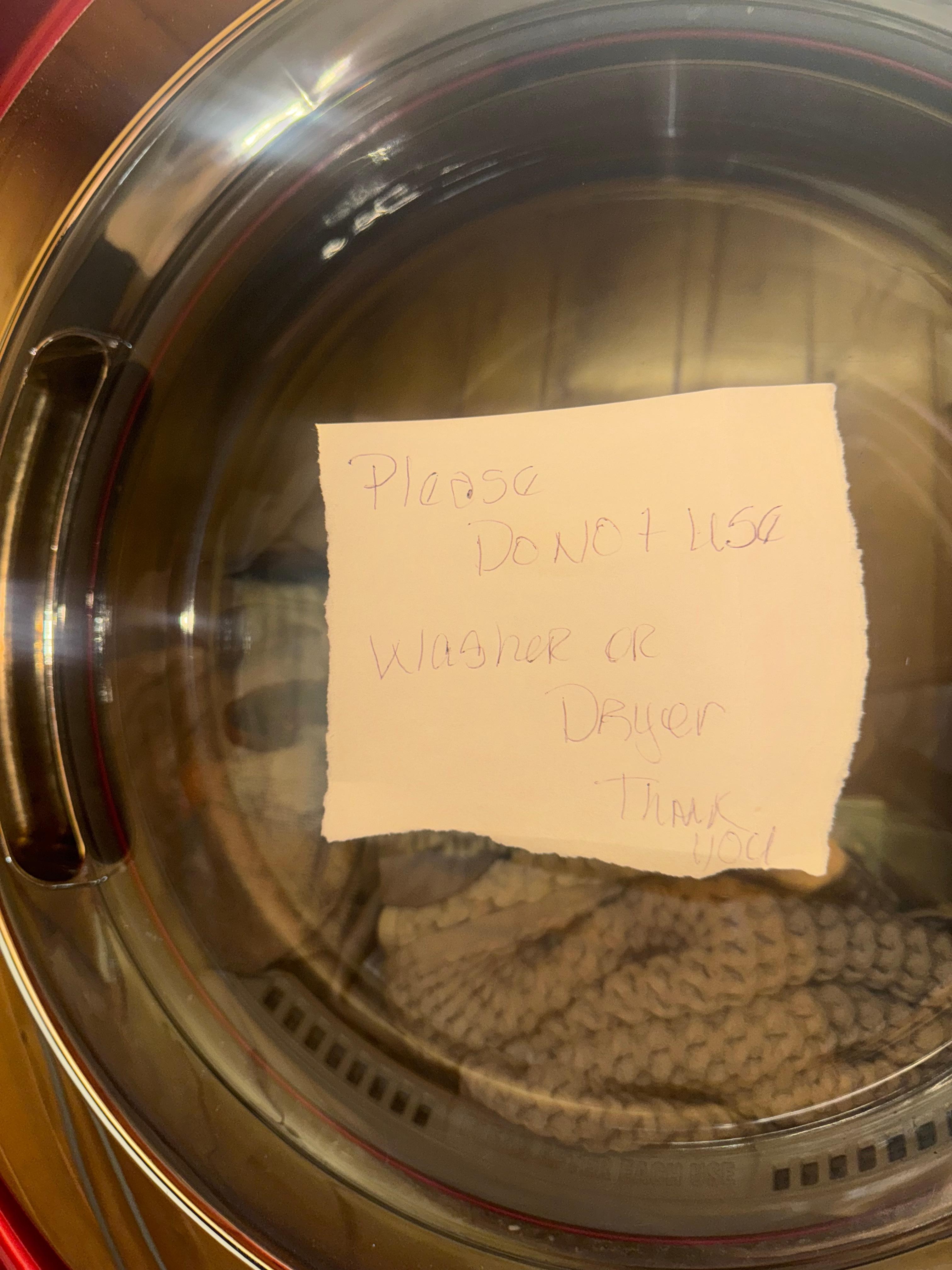 Sign on washer and dryer, host changed listing when contacted