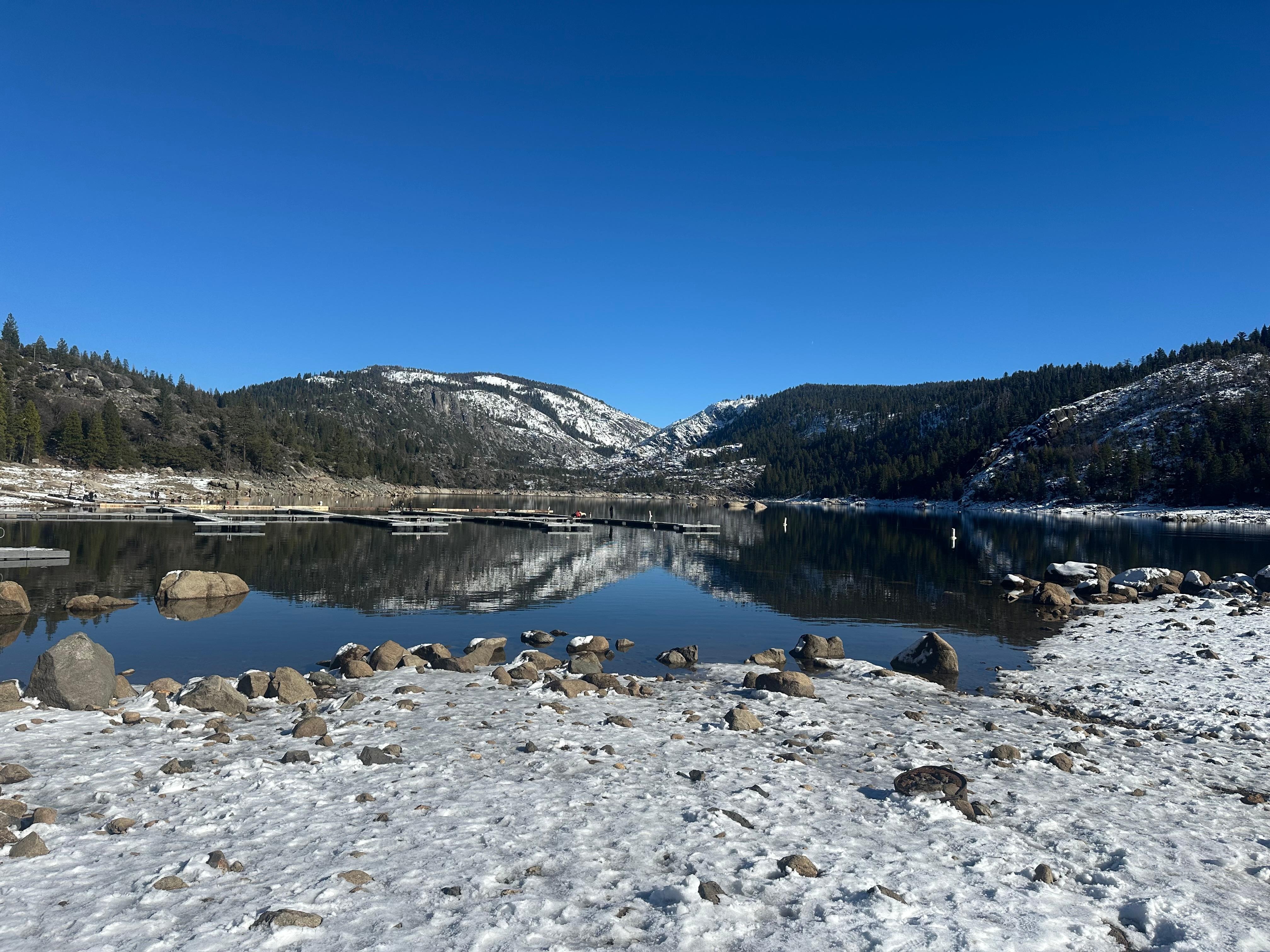 Beautiful Pinecrest lake in the snow - fun place for sledding!!!